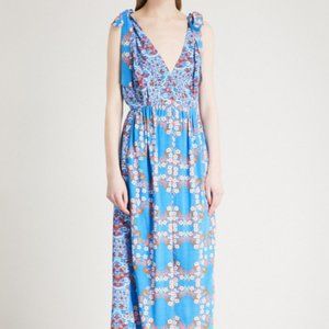 Sandro Floral Plunging Neckline Slit Dress